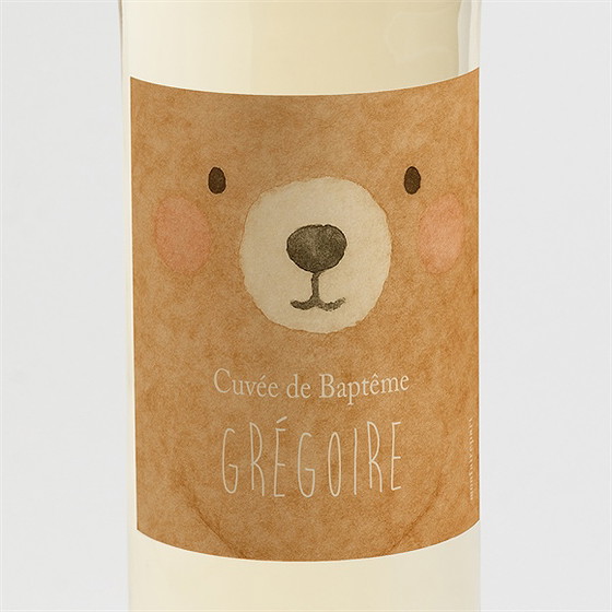 Etiquette de bouteille baptême ours mondoudou