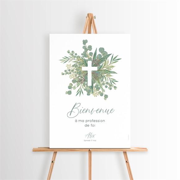 Panneau bienvenue profession de foi Croix et feuillage réf.N260632