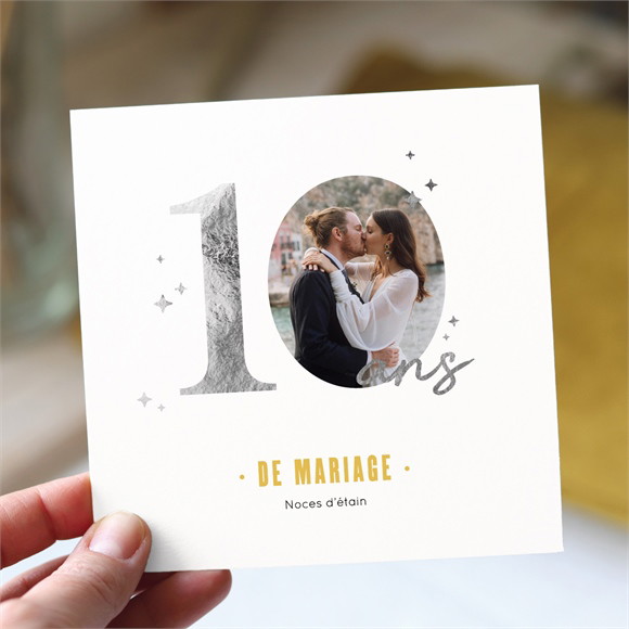 Invitation anniversaire de mariage Noces d'étain 10 ans réf.N351692