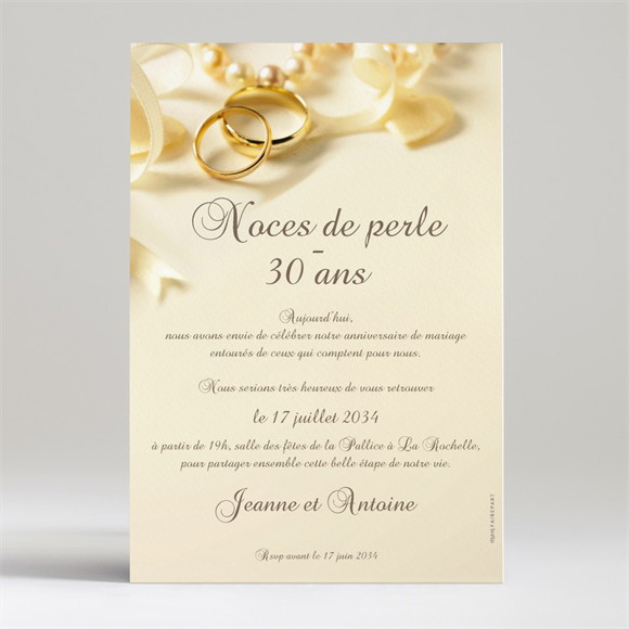 Invitation anniversaire de mariage Noces de perle 30 ans réf.N24053