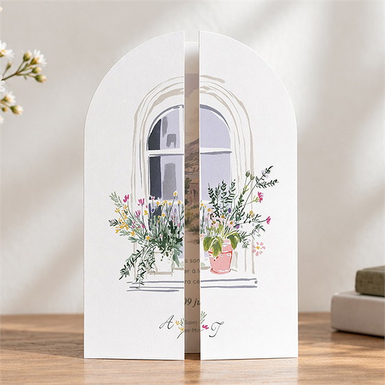 Faire-part mariage balcon fleuri