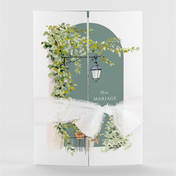 Faire-part mariage Jardin aquarelle 2 volets réf.N71119